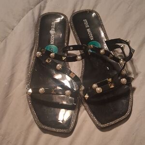 Steve Madden Black Sandals with Pearl and Stud Accents